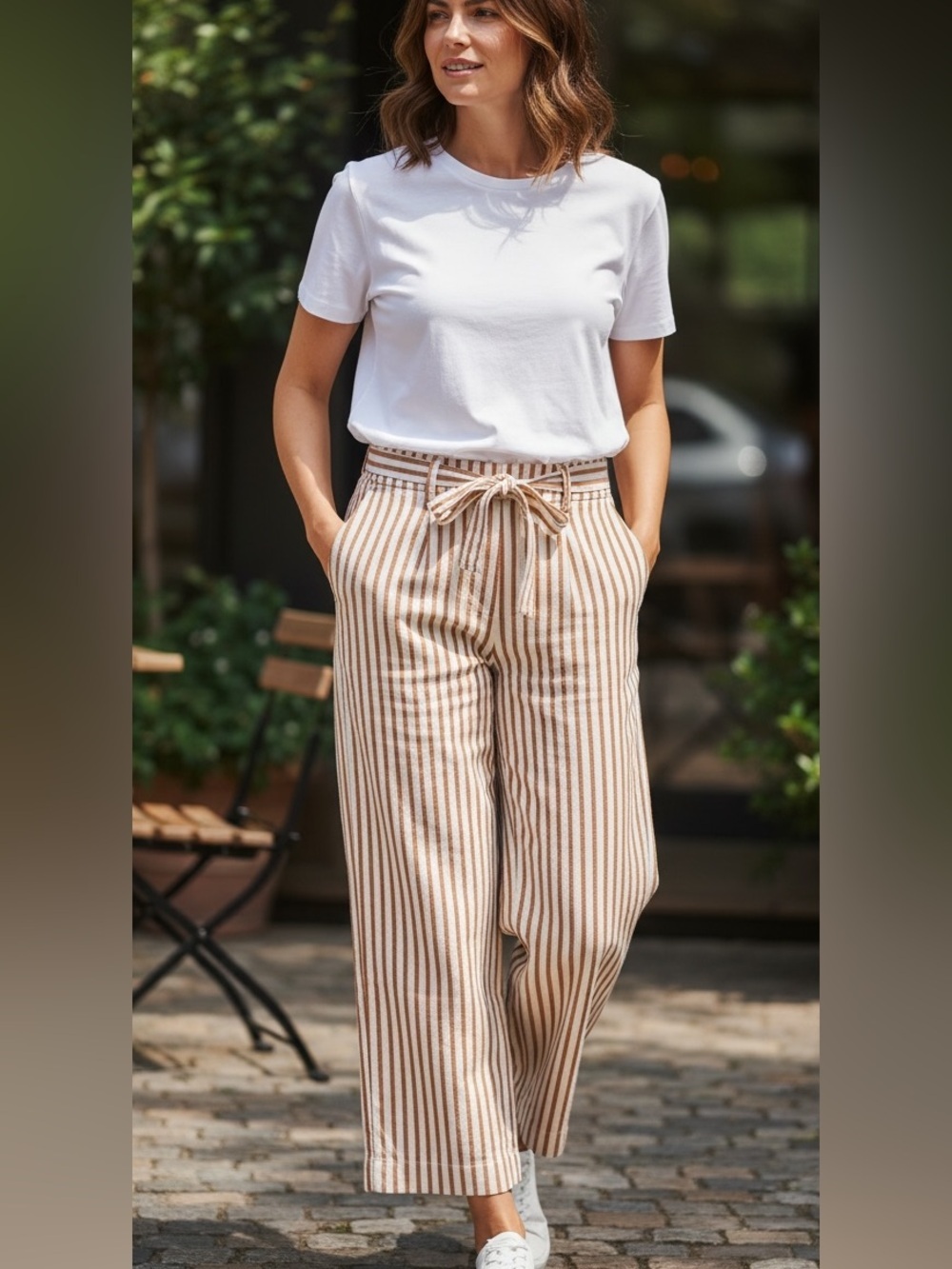Iuvamia Striped Wide-Leg Pants - White & Mustard